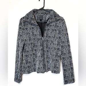 Clara Sun Woo Black & White Printed Zip Up Jacket Size Woman's Small